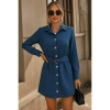 Kadın Uzun Kollu Yakalı önden Düğmeli Beli Kuşaklı Mini Ithal Keten Elbise