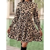 Kadın Uzun Kollu Yarı Balıkçı Yaka Leopar Desenli Modal Mini Elbise