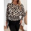 Kadın Uzun Kollu Bisiklet Yaka Leopar Desenli Modal Bluz