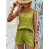 Kadın Askılı Kolsuz V Yakalı önden Düğmeli Bürümcük Bluz Ve Short Ikili Takım