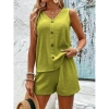 Kadın Askılı Kolsuz V Yakalı önden Düğmeli Bürümcük Bluz Ve Short Ikili Takım