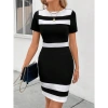Kadın Kısa Kollu Bisiklet Yaka çift Renkli Ithal Krep Elbise