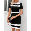 Kadın Kısa Kollu Bisiklet Yaka çift Renkli Ithal Krep Elbise