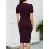 Kadın Kısa Kollu V Yakalı önden Fırfırlı Ithal Krep Elbise