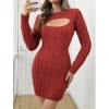 Kadın Uzun Kollu Yarı Balıkçı Yaka Pencere Göğüs Detay Mini Triko Elbise