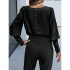 Kadın Uzun Kollu Yuvarlak Yakalı Düğmeli Ithal Krep Bluz