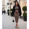 Kadın Uzun Kollu Balıkçı Yaka Leopar Desenli Midi Boy Elbise