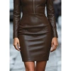 Kadın Uzun Kollu Yakalı Fermuarlı Mini Deri Elbise