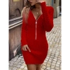 Kadın Uzun Kollu V Yakalı önden Fermuarlı Kısa Triko Elbise