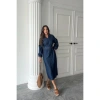 Mavi Tencel Uzun Kollu Elbise