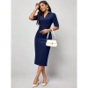Kadın Kısa Kollu Yakalı Kruvaze Yakalı Beli Kemerli Midi Modal Elbise