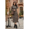 Kadın Uzun Kollu Balıkçı Yaka Leopar Desenli Midi Boy Elbise