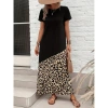 Kadın Kısa Kollu Bisiklet Yaka Leopar Detaylı Midi üst Viskon Alt Süprem Elbise