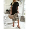 Kadın Kısa Kollu Bisiklet Yaka Leopar Detaylı Midi üst Viskon Alt Süprem Elbise