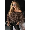Kadın Madonna Yaka Bağcıklı Leopar Desen Detaylı şifon Bluz