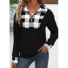 Kadın Uzun Kollu Yakalı önden Fermuarlı Ekose Detaylı Viskon Iki Iplik Bluz