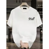 Baskılı Oversize Bisiklet Yaka T-shirt - Beyaz