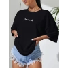 Baskılı Oversize Bisiklet Yaka T-shirt - Siyah