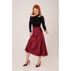 Çan Kesim Midi Bordo Saten Etek