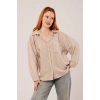 Çizgi Detaylı Cepli Camel Gömlek
