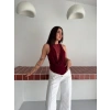 Dantel Detaylı Derin Dekolte Body Şık Kolsuz Yazlık Bodysuit - Bordo