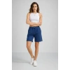 Dokuma Otoban Şort Beli Lastikli Bağcıklı, Cepli, Rahat Kesim Günlük Yazlık Şort - İndigo