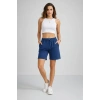 Dokuma Otoban Şort Beli Lastikli Bağcıklı, Cepli, Rahat Kesim Günlük Yazlık Şort - İndigo