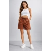 Dokuma Otoban Şort Beli Lastikli Bağcıklı, Cepli, Rahat Kesim Günlük Yazlık Şort - Kahverengi