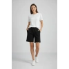 Dokuma Otoban Şort Beli Lastikli Bağcıklı, Cepli, Rahat Kesim Günlük Yazlık Şort - Siyah