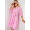 Düğmeli Kısa Kol Elbise 2559 - Pembe