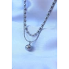 Erb 316L Çelik Çift Zincirli Gümüş Renk Topçuk Model Kolye