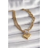 Erb 316L Çelik Gold Renk 2'Li Zincir Model Kalp Figür Kadın Bileklik