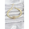 Erb 316L Çelik Gold Renk Baget Zirkon Taşlı Yılan Zincirli Kadın Bileklik