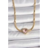 Erb 316L Çelik Gold Renk İtalyan Zincir Pembe Zirkon Taşlı Kalp Model Kadın Kolye