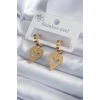 Erb 316L Çelik Gold Renk Kalp Model Kelebek İşleme Kadın Küpe