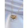 Erb 316L Çelik Gold Renk Lotus Model Zirkon Taşlı Kadın Kolye