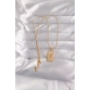 Erb 316L Çelik Gold Renk Pembe Mineli El Figür Tarot Kolye