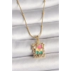 Erb 316L Çelik Gold Renk Renkli Zirkon Taşlı Kelebek İşlemeli Portre Model Kadın Kolye
