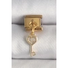 Erb 316L Çelik Gold Renk Sallantı Zirkon Taşlı Kalpli Anahtar Model Nomination Charm
