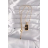Erb 316L Çelik Gold Renk Siyah Mineli Yıldız Figür Tarot Kolye