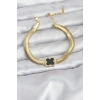 Erb 316L Çelik Gold Renk Siyah Yonca Model Zirkon Taşlı Yılan Zincirli Kadın Bileklik