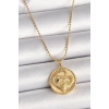 Erb 316L Çelik Gold Renk Topçuk Zincir Yılan İşlemeli Zirkon Taş Detaylı Madalyon Model Kadın Kolye