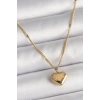 Erb 316L Çelik Gold Renk Zincir Love İşlemeli Kalp Figür Kadın Kolye