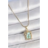 Erb 316L Çelik Gold Renk Zincir Mavi Mineli Çiçek İşlemeli Zirkon Taşlı Kelebek Detay Portre Model Kadın Kolye