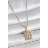 Erb 316L Çelik Gold Renk Zincir Mor Mineli Çiçek İşlemeli Zirkon Taşlı Kelebek Detay Portre Model Kadın Kolye