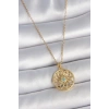 Erb 316L Çelik Gold Renk Zincr Mavi Taşlı Lotus Model Kadın Kolye