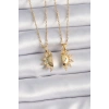 Erb 316L Çelik Gold Renk Zirkon Taşlı Güneş Model İşleme Yazı Detay Arkadaş Kolyesi