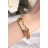 Erb 316L Çelik Gold Renk Zirkon Taşlı Kadın Kelepçe Bilezik
