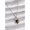 Erb 316L Çelik Gümüş Renk Zincir Kilit Kalp Kehribar Boncuk Model Kadın Kolye