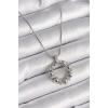 Erb 316L Çelik Gümüş Renk Zincir Zirkon Taş Detaylı Bombeli Halka Model Kadın Kolye